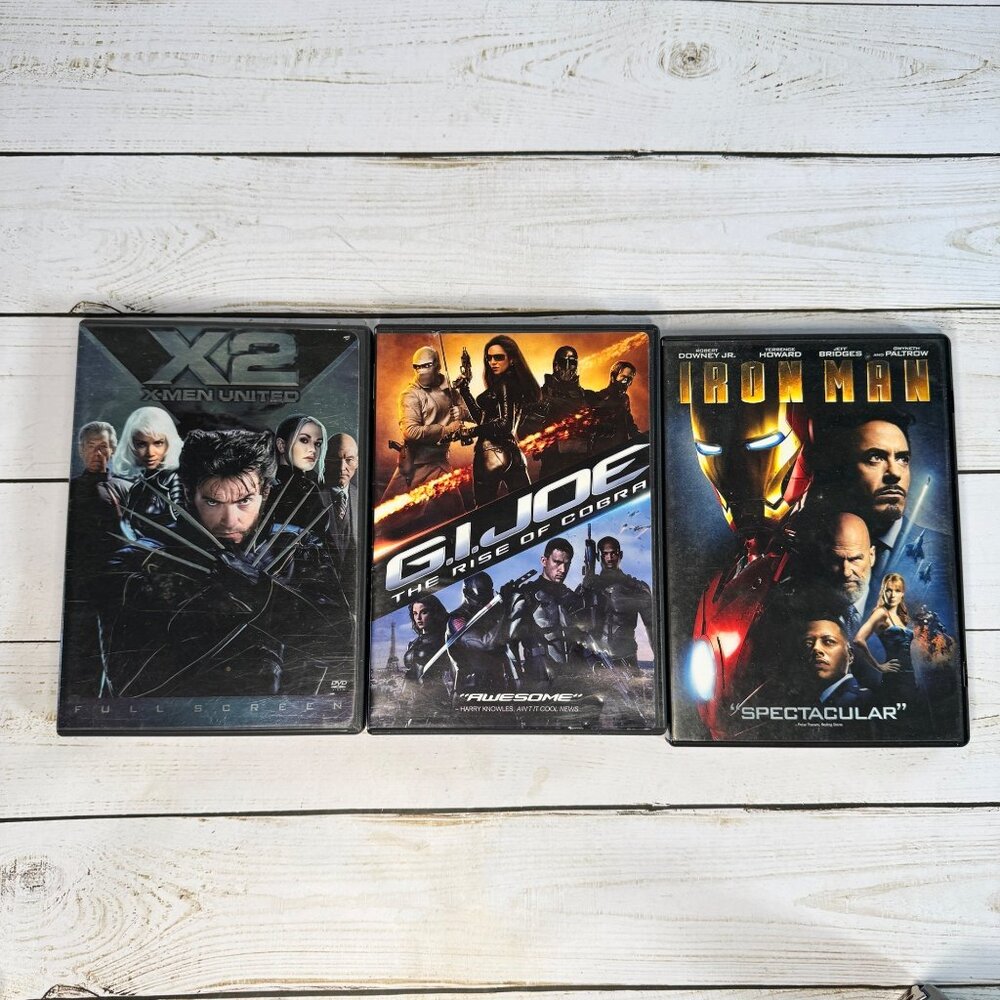 Lot of 3 DVDs Action Sci-Fiction G.I. Joe,‎ Iron Man, X2 X-Men United